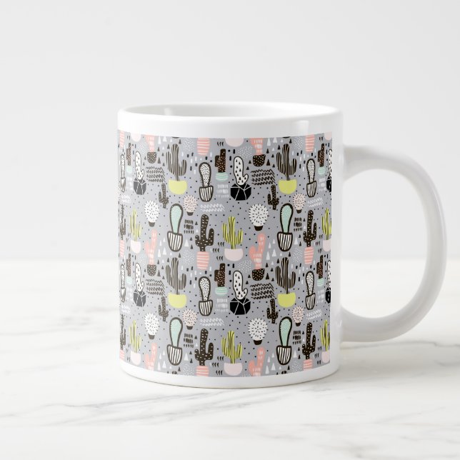 Caneca De Café Grande Padrão de Cactus Texturizados Manuscritos (Direita)