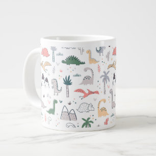 Caneca De Café Grande Padrão de Cena do Pastel Dinossauro Divertido