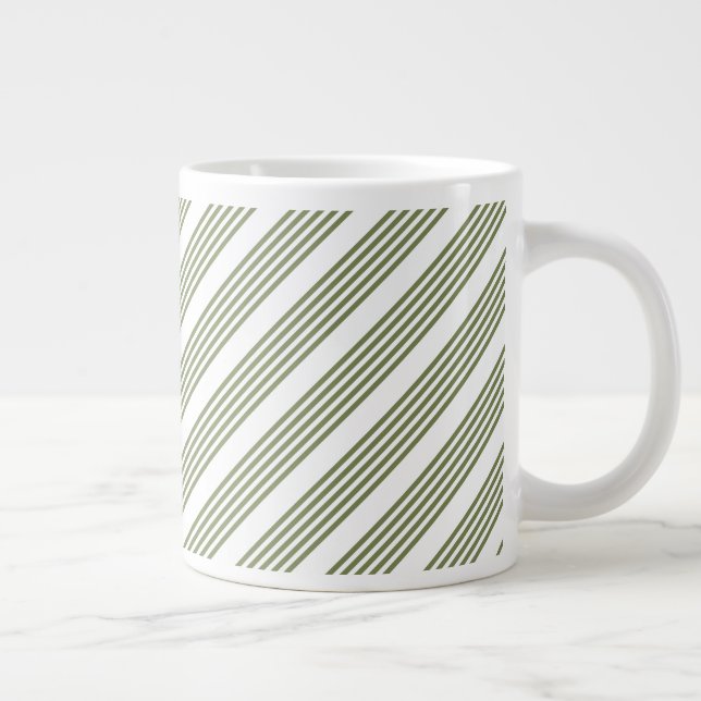 Caneca De Café Grande Padrão de cinco faixas verde-oliva e branco (Direita)