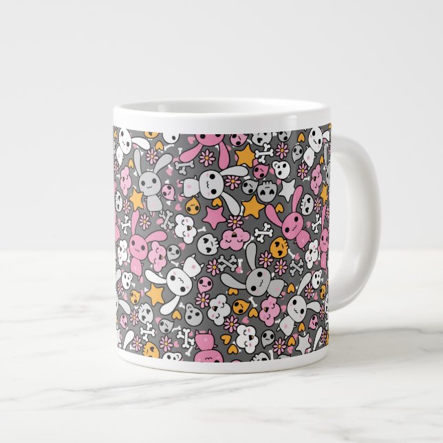 Caneca De Café Grande padrão de cinzas kawaii (Frente Esquerda)