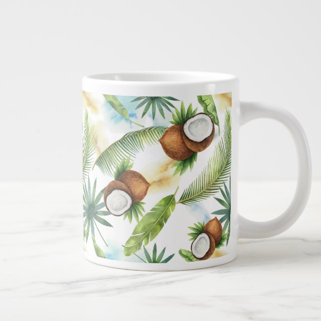 Caneca De Café Grande Padrão de Coco Tropical de Aquarela (Direita)