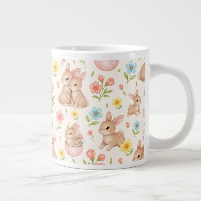 Caneca De Café Grande Padrão de Coelhinhos e Flores Fofos (Direita)