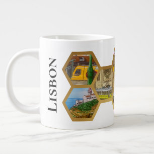 Caneca De Café Grande Padrão de colagem de Honeycomb, Portugal Landmarks