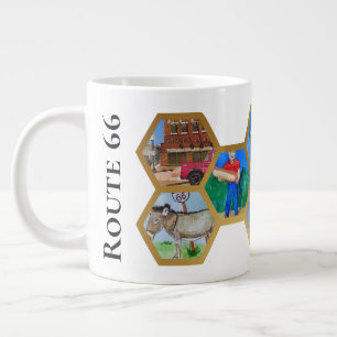 Caneca De Café Grande Padrão de Colagem de Honeycomb, Rota 66 América