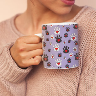 Caneca De Café Grande Padrão de Coração com Pegada de Pata Roxo Periwink