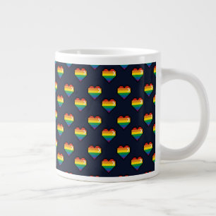Caneca De Café Grande Padrão de Coração do Arco-Íris de 8 Bits
