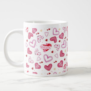 Caneca De Café Grande Padrão de Corações Rosas Dia dos Namorados