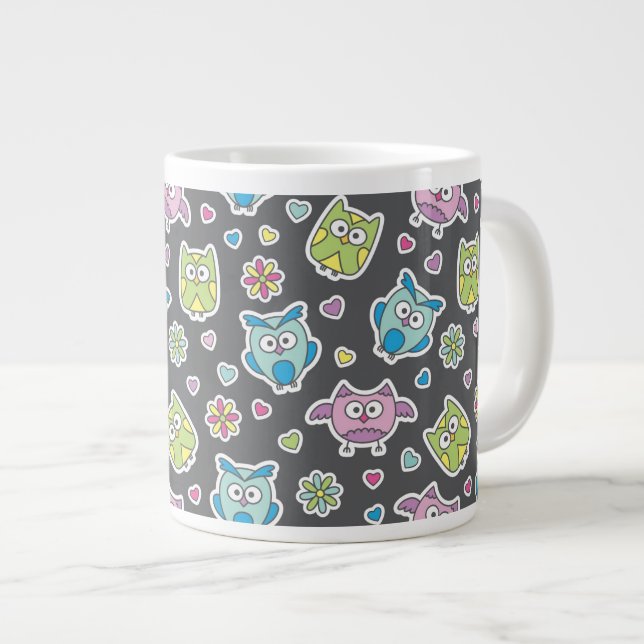 Caneca De Café Grande padrão de corujas de desenho animado (Frente Esquerda)