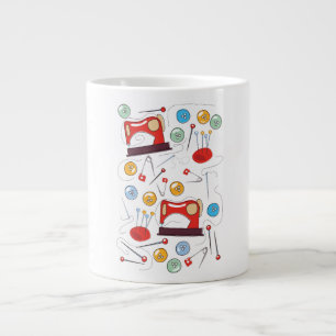 Caneca De Café Grande Padrão de costura desenhado pela mão