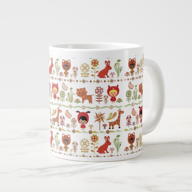 Caneca De Café Grande Padrão de Crianças e Animais (Frente Esquerda)
