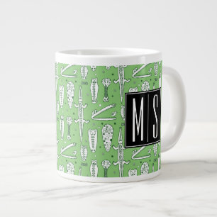 Caneca De Café Grande Padrão de Crocodilo do Esboço  Monograma