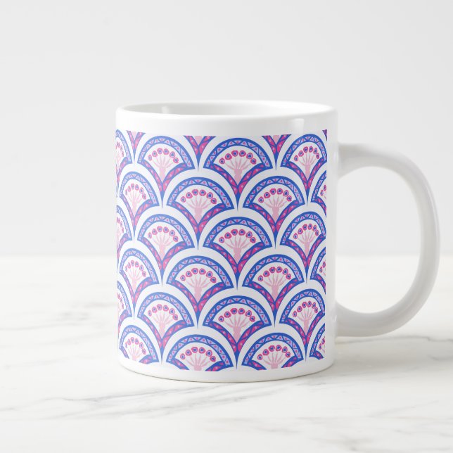 Caneca De Café Grande padrão de damasco floral azul (Direita)