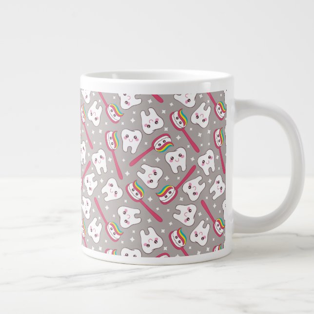 Caneca De Café Grande Padrão de Dentes do Arco-Íris (Direita)