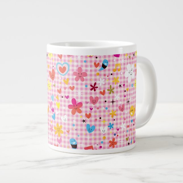 Caneca De Café Grande padrão de desenho animado rosa (Frente Esquerda)