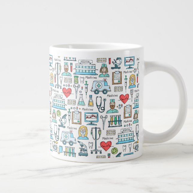 Caneca De Café Grande Padrão de Design médico (Direita)