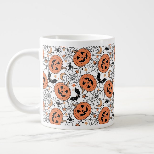 Caneca De Café Grande Padrão de Dia das Bruxas Spooky Pumpkin (Esquerda)