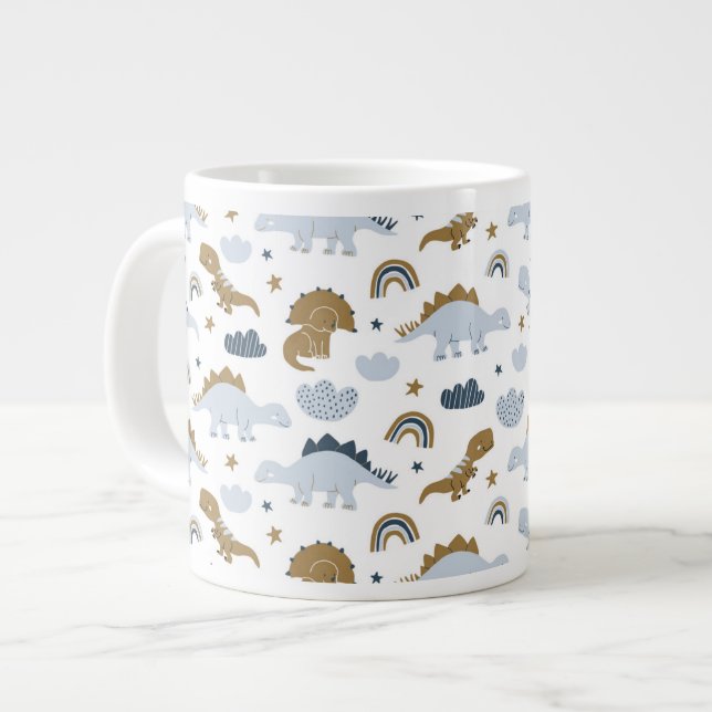 Caneca De Café Grande Padrão de Dinossauro Cotovelo (Frente Esquerda)