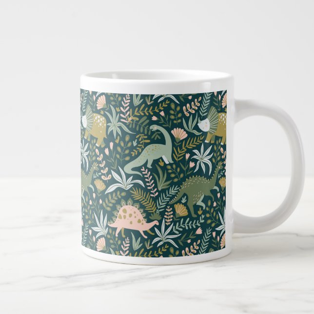 Caneca De Café Grande Padrão de Dinossauro Verde (Direita)