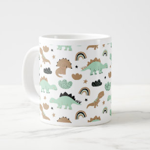 Caneca De Café Grande Padrão de Dinossauro Verde da Casa Verde