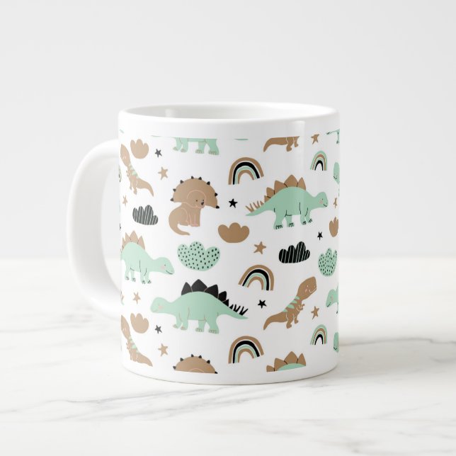 Caneca De Café Grande Padrão de Dinossauro Verde da Casa Verde (Frente Esquerda)