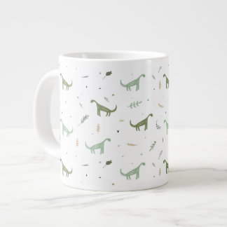 Caneca De Café Grande Padrão de Dinossauro Verde e Bonito