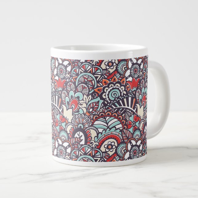 Caneca De Café Grande Padrão de Doodle Floral de Paisley (Frente Esquerda)