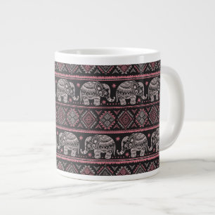 Caneca De Café Grande Padrão de Elefante Étnico Negro