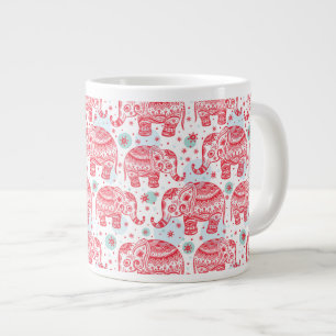Caneca De Café Grande Padrão de Elefante Étnico Vermelho