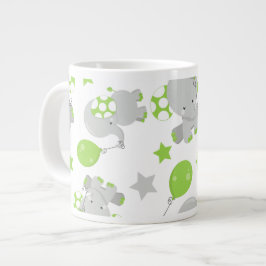 Caneca De Café Grande Padrão De Elefantes, Elefantes Bonitos - Cinzas Ve