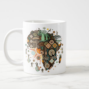 Caneca De Café Grande Padrão de Elementos Tribais Decorativos do Mapa da