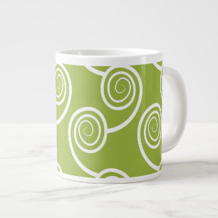 Caneca De Café Grande Padrão de espiral branca em verde