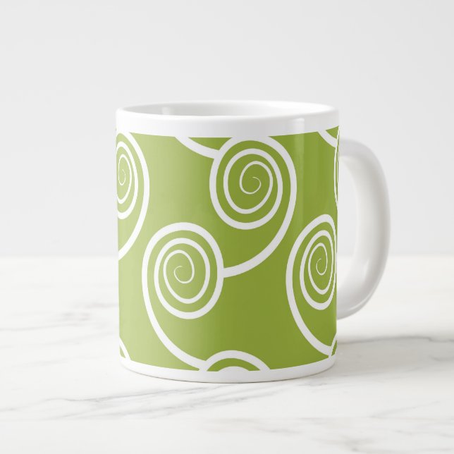 Caneca De Café Grande Padrão de espiral branca em verde (Frente Esquerda)