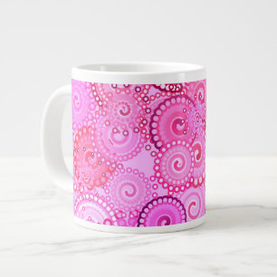 Caneca De Café Grande Padrão de espiral fractal, rosa e fúcsia