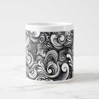 Caneca De Café Grande Padrão de espiral preto e branco