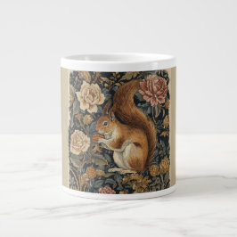 Caneca De Café Grande Padrão de Esquilo e Flores Vintage