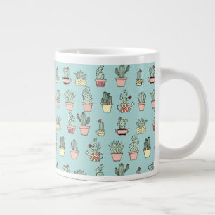 Caneca De Café Grande Padrão De Estilo Desenhado À Mão De Cactus Colo