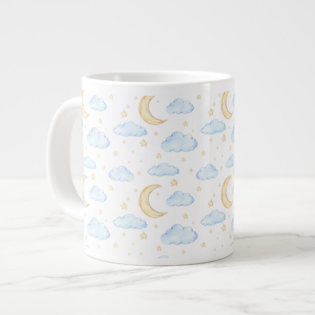 Caneca De Café Grande Padrão de estrelas e nuvens de aquarela (Frente Esquerda)