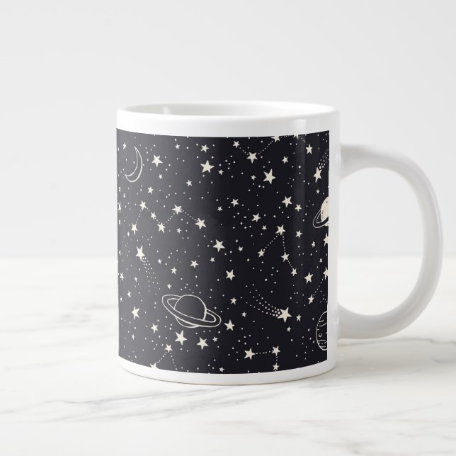 Caneca De Café Grande Padrão de estrelas e planetas (Direita)