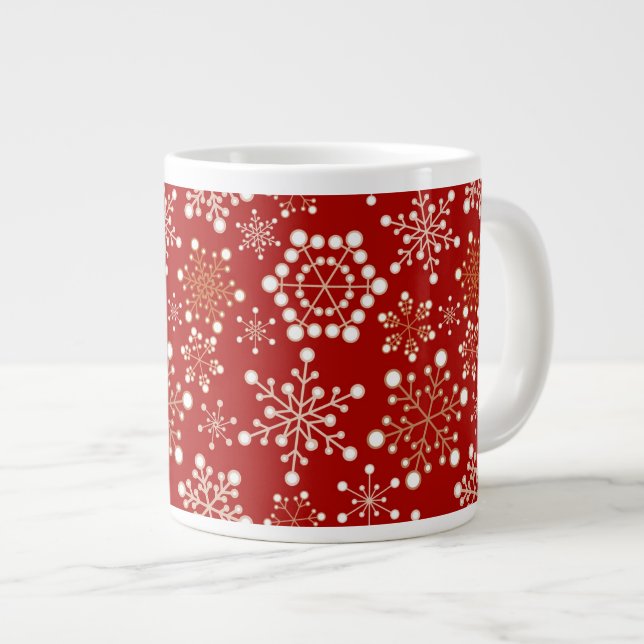 Caneca De Café Grande Padrão de Feriado Vermelho e Dourado (Frente Esquerda)