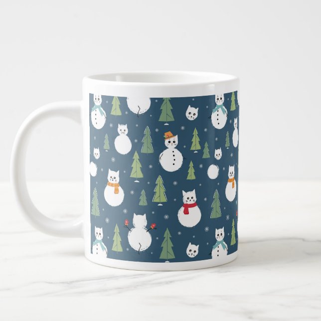 Caneca De Café Grande Padrão de Férias de Gatos de Neve (Esquerda)