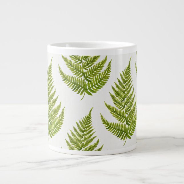 Caneca De Café Grande Padrão de Fern de Aquarela (Frente)