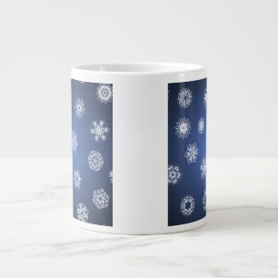 Caneca De Café Grande Padrão de Floco de Neve em Fundo Azul