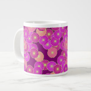 Caneca De Café Grande Padrão de flor Art Deco - tons de violeta, coral