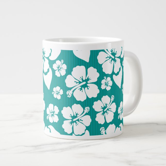 Caneca De Café Grande Padrão de Flor de Hibiscus Havaiano (Frente Esquerda)
