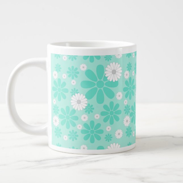 Caneca De Café Grande Padrão de Florais Pastel MINT (Esquerda)