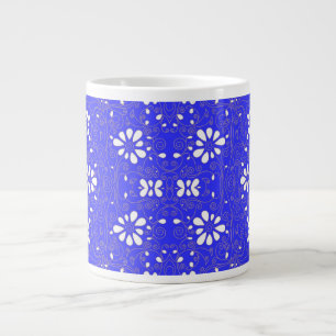 Caneca De Café Grande Padrão de flores clássicas azuis e brancas fofas