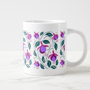 Caneca De Café Grande Padrão de Flores de Fuschia Roxo