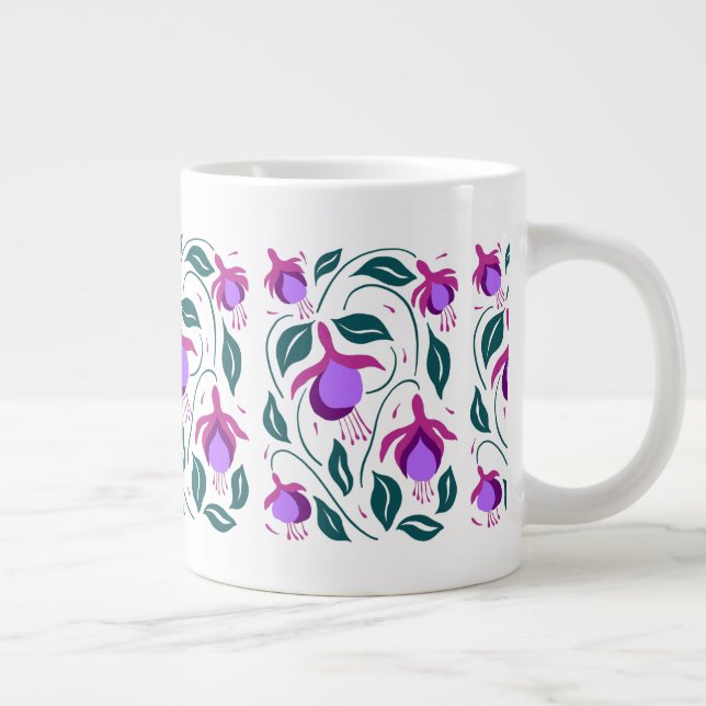 Caneca De Café Grande Padrão de Flores de Fuschia Roxo (Direita)
