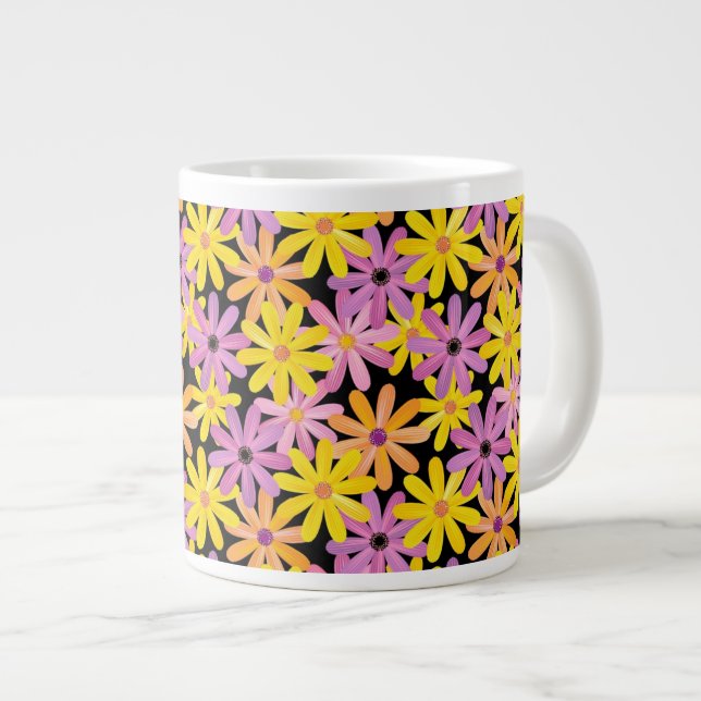 Caneca De Café Grande Padrão de flores de Gerbera, fundo (Frente Esquerda)