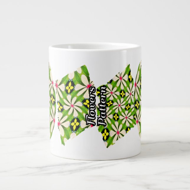 Caneca De Café Grande Padrão de Flores Estéticas (Frente)